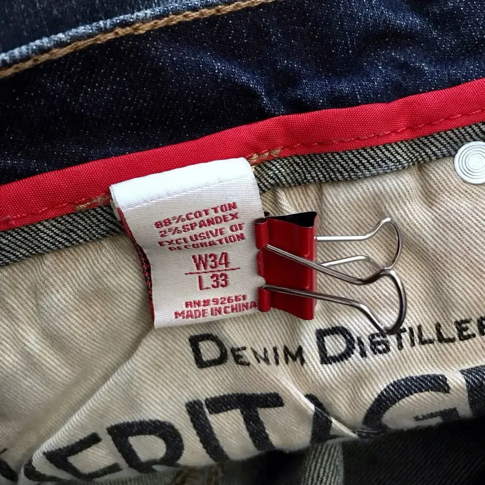 Heritage America NWOT Rip and Repair Dark Wash Skinny Jeans Men 34